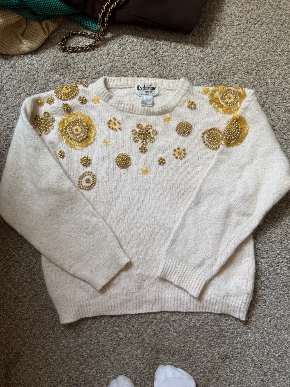 Vintage Silk + Wool Exclusive Imports Beaded Sweater, 80’s-90’s